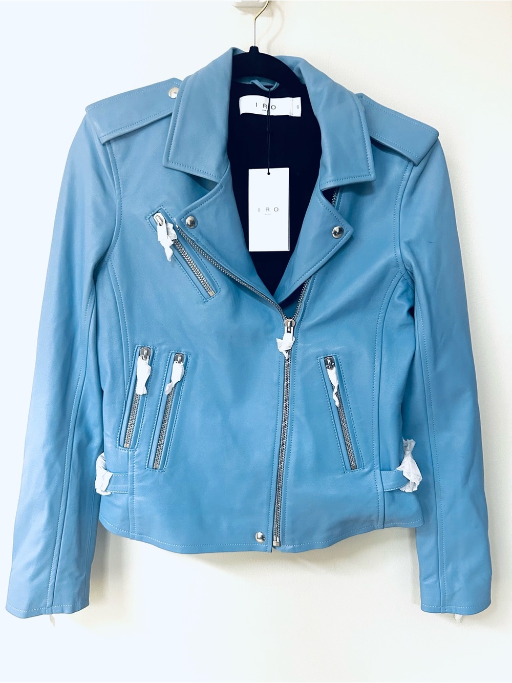 NWT Iro Azure Blue Newman Women’s Moto Jacket Euro 40 US 8 $1345 retail